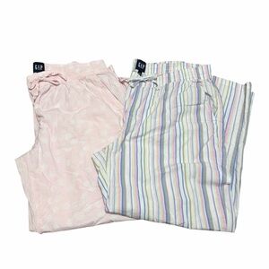 GAP Women's Pajama Pants Set of 2 | Multicolor Striped & Pink Floral | Size L